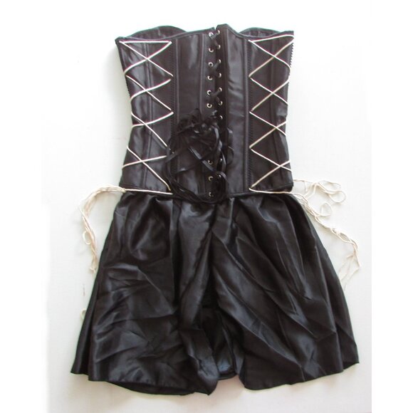 Black Satin Skirted Corset Set - NEW - Picture 11 of 15